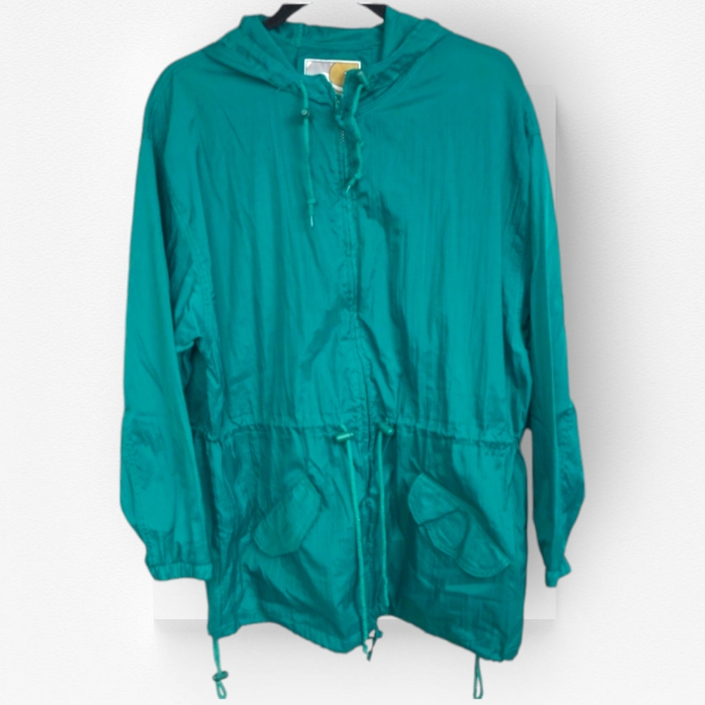 Vintage 90s Windbreaker Jacket Current Seen Hooded Jungle Green Full Zip Medium
